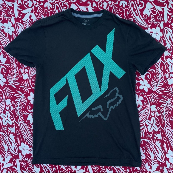 🏁🦊 Fox Racing Tech TruDri Black & Teal Short Sleeve Graphic Logo T-Shirt 🦊🏁 - Picture 9 of 15